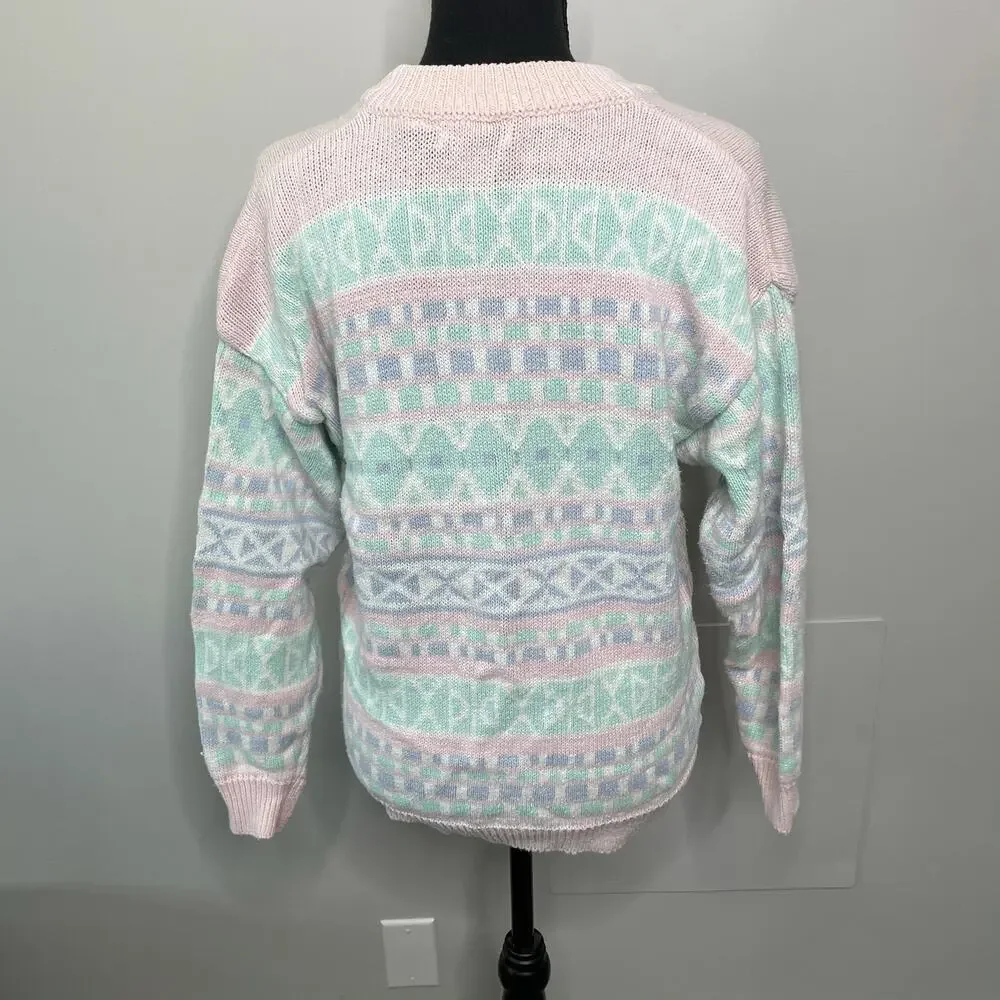 VTG Middlebrook Park V-Neck Button Up Knit Cardigan Sweater 90s Granny Pastel M‎